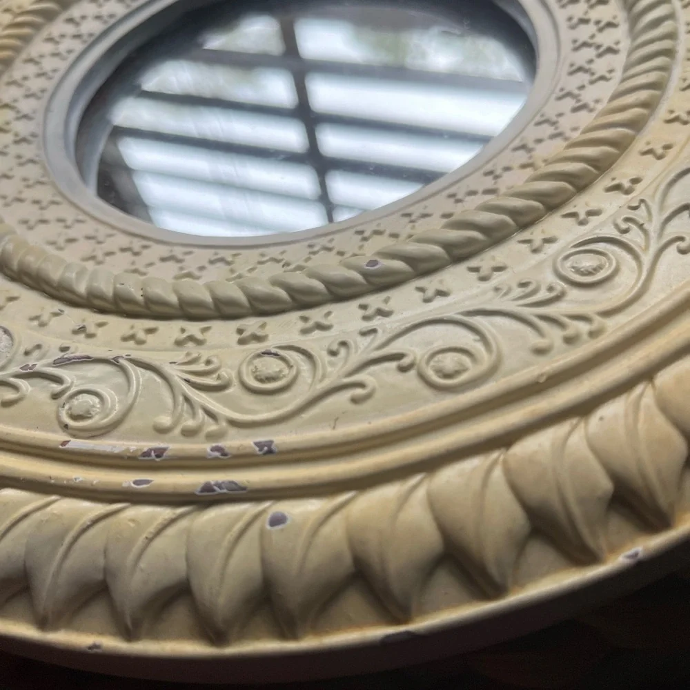 Mirror Y2K Gypsy Bohemian Circle Light Yellow Carved Eclectic Whimsy Nursery 90s